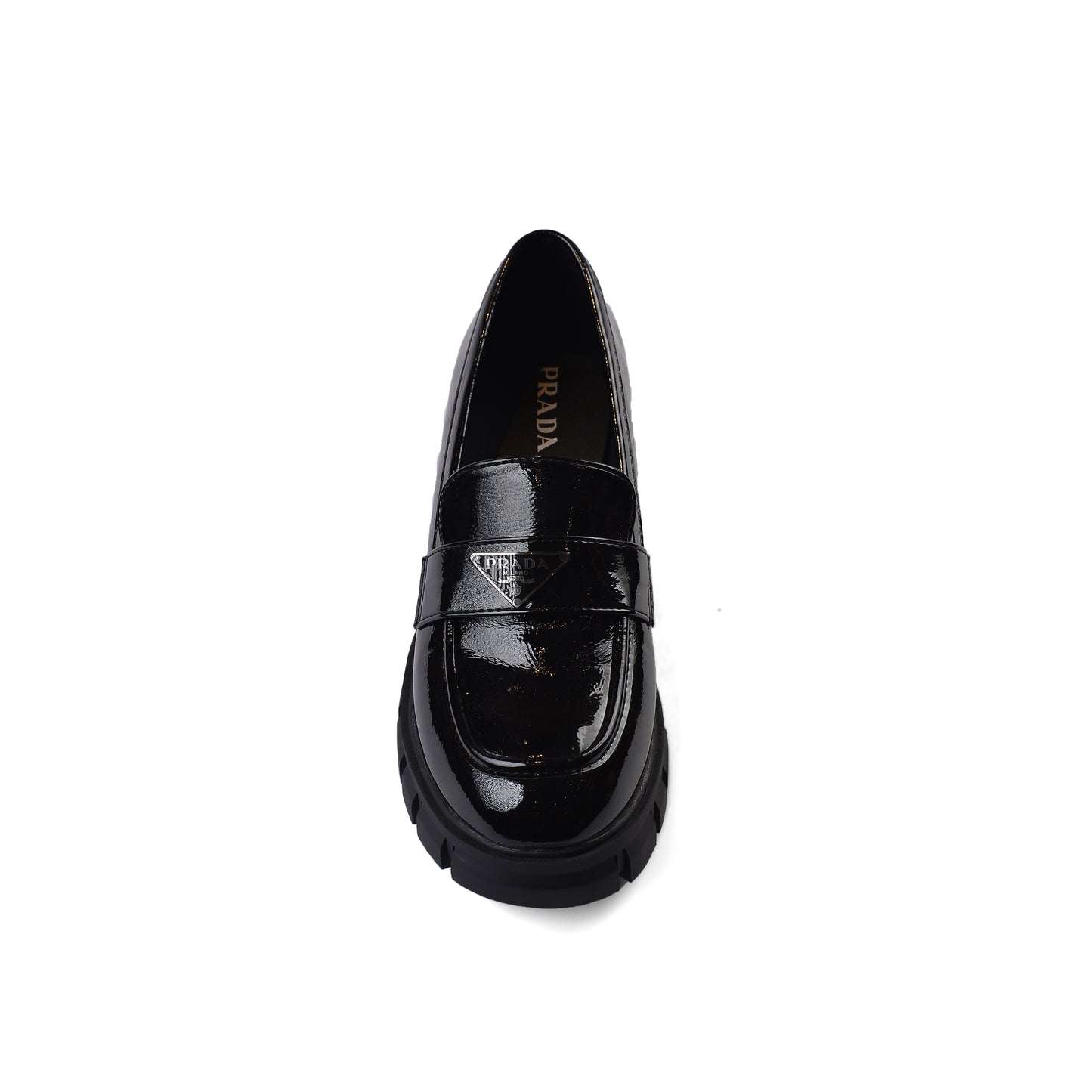 Prada Monolith Leather Loafers shines High Heels Woman TN-165 Black