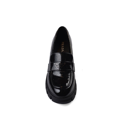 Prada Monolith Leather Loafers shines High Heels Woman TN-165 Black