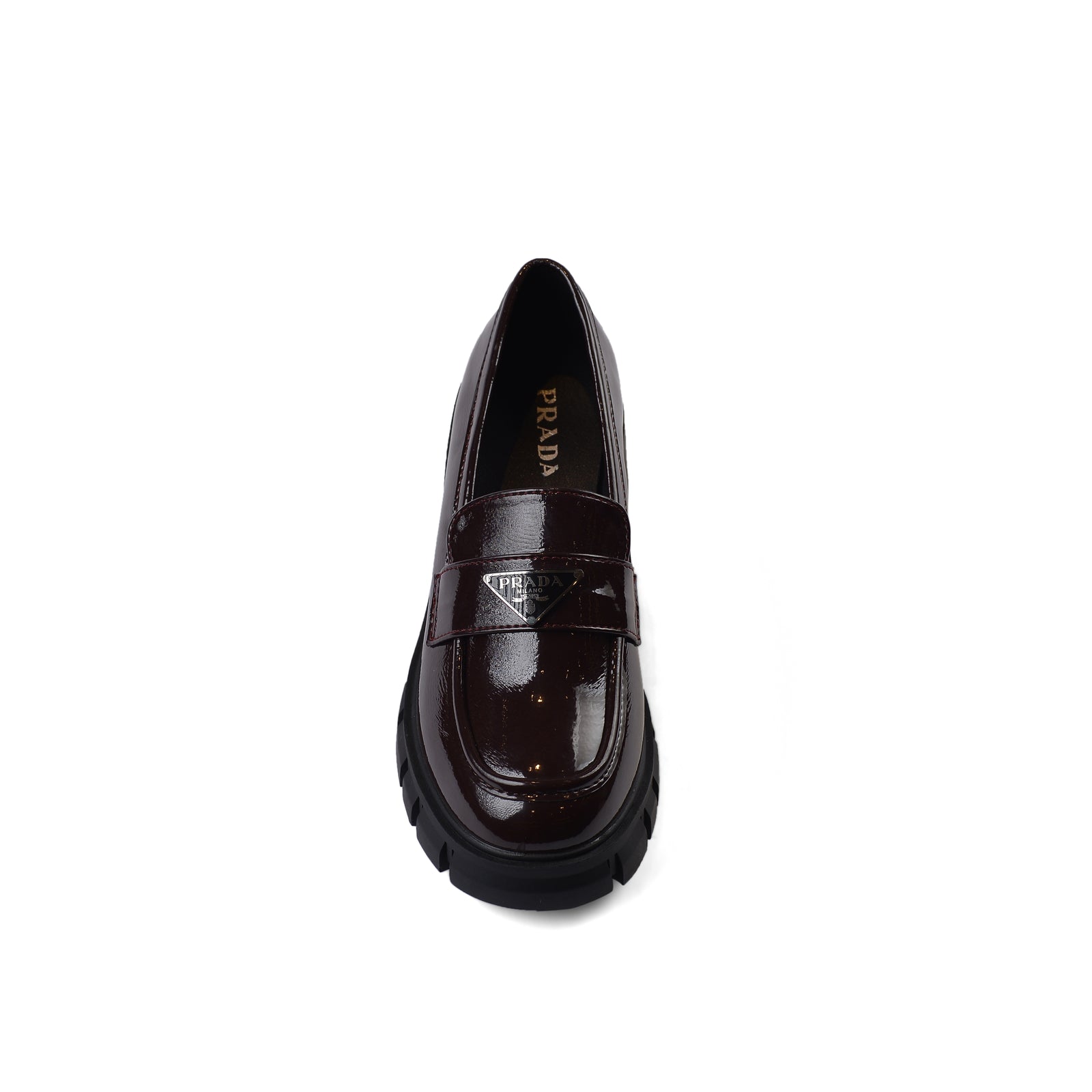 Prada Monolith Leather Loafers shines High Heels Woman TN-165 Coffee - 3