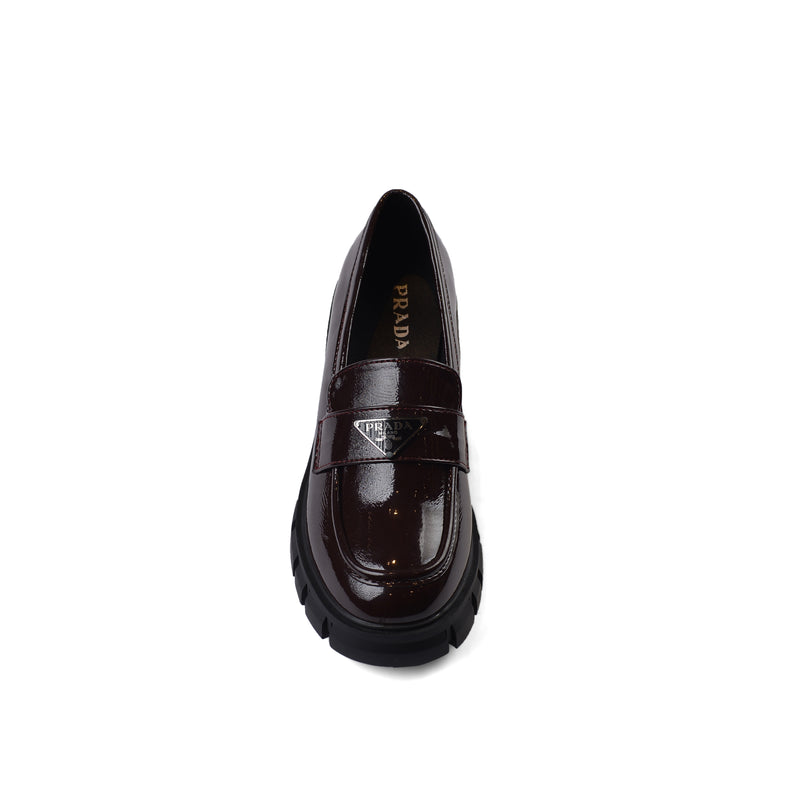 Prada Monolith Leather Loafers shines High Heels Woman TN-165 Coffee - 3