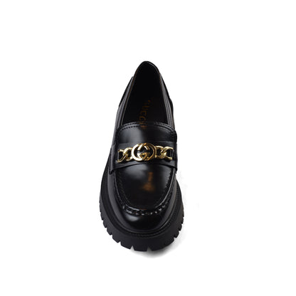 Gucci Monolith Leather Loafers High Heels Woman TN-179 Black
