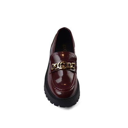 Gucci Monolith Leather Loafers High Heels Woman TN-179 Maroon