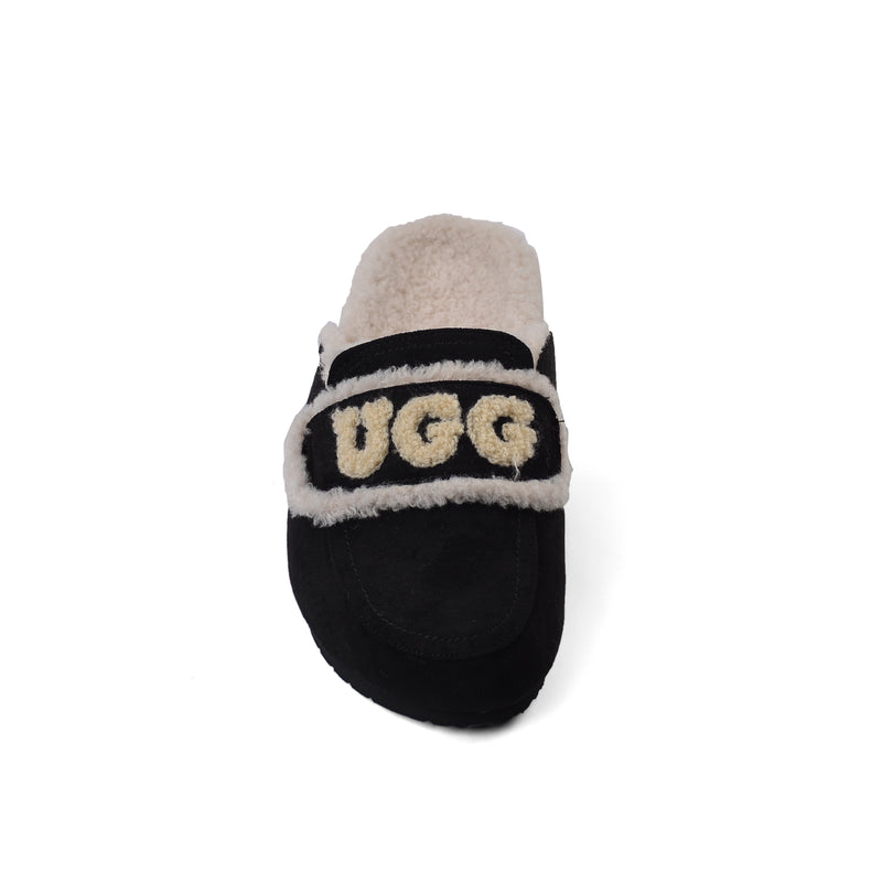 UGG Flat Open Back Loafer Slipper Luxury Woman VK-113 Black - 3