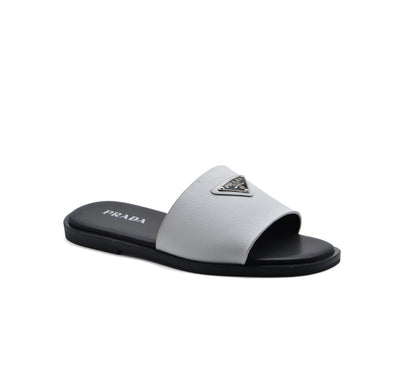 Prada Triangle-Logo Premium Quality Leather Slipper Man 41141 White