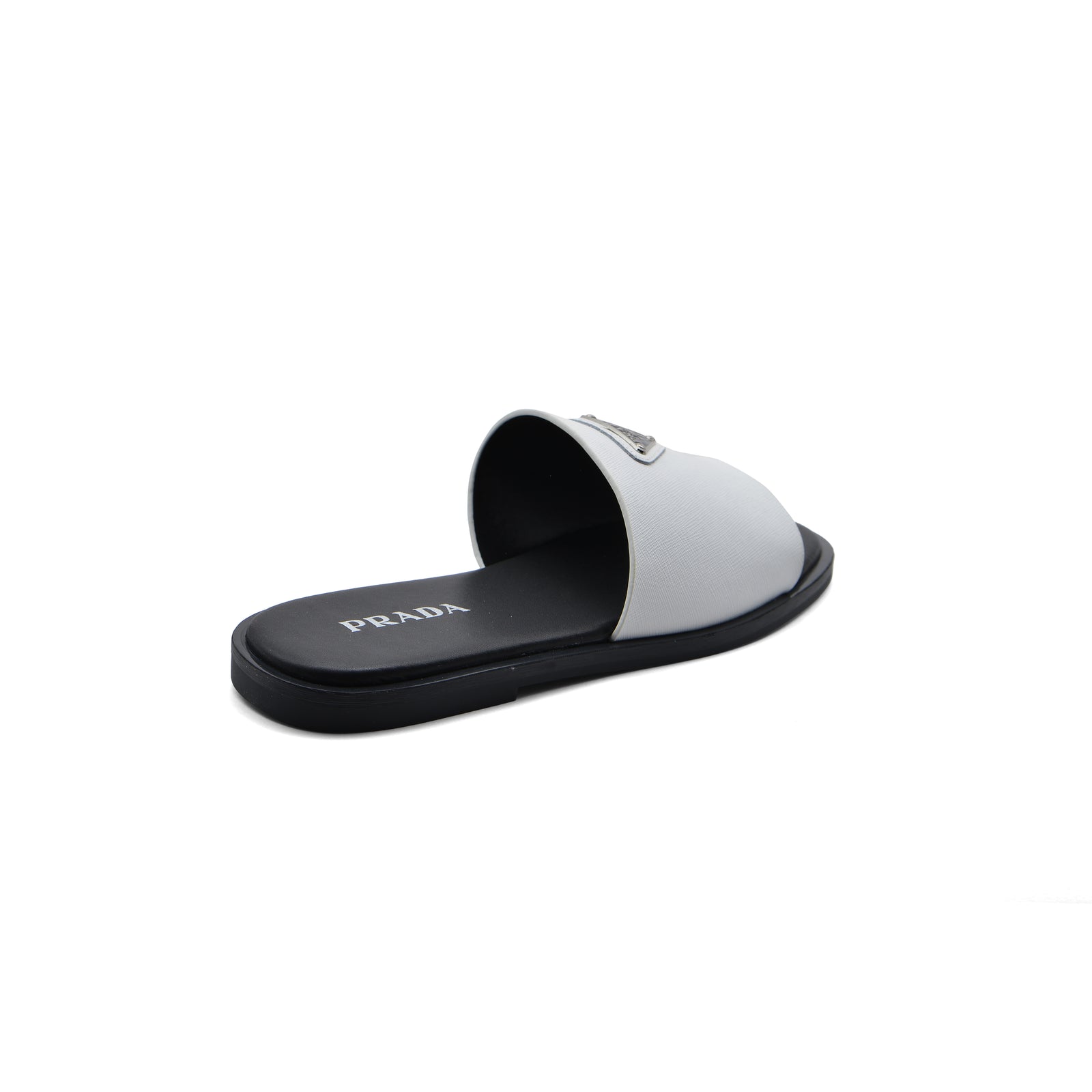 Prada Triangle-Logo Premium Quality Leather Slipper Man 41141 White - 2