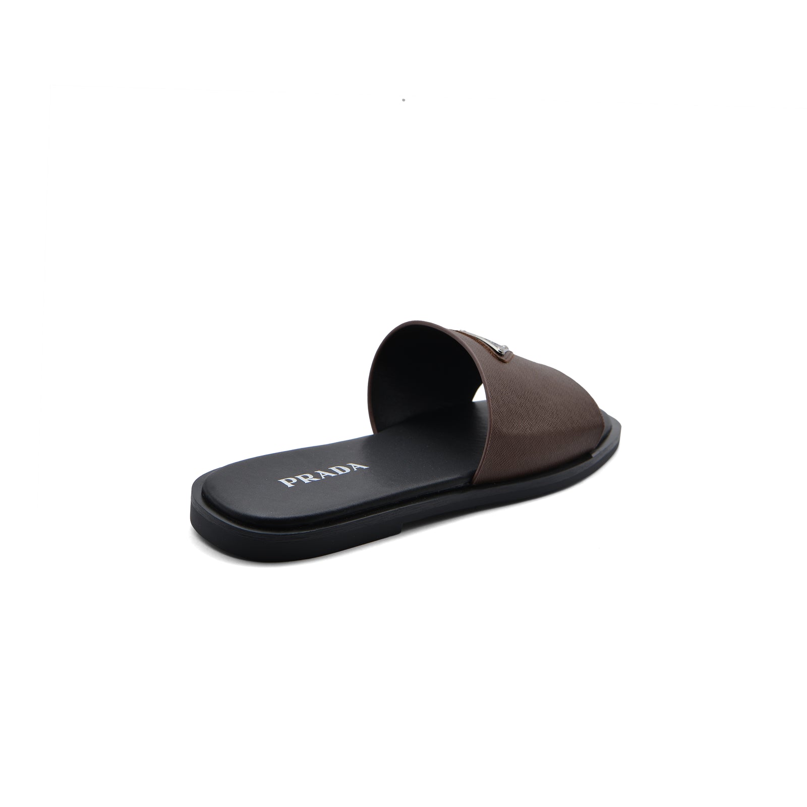 Prada Triangle-Logo Premium Quality Leather Slipper Man 41141 Coffee - 2