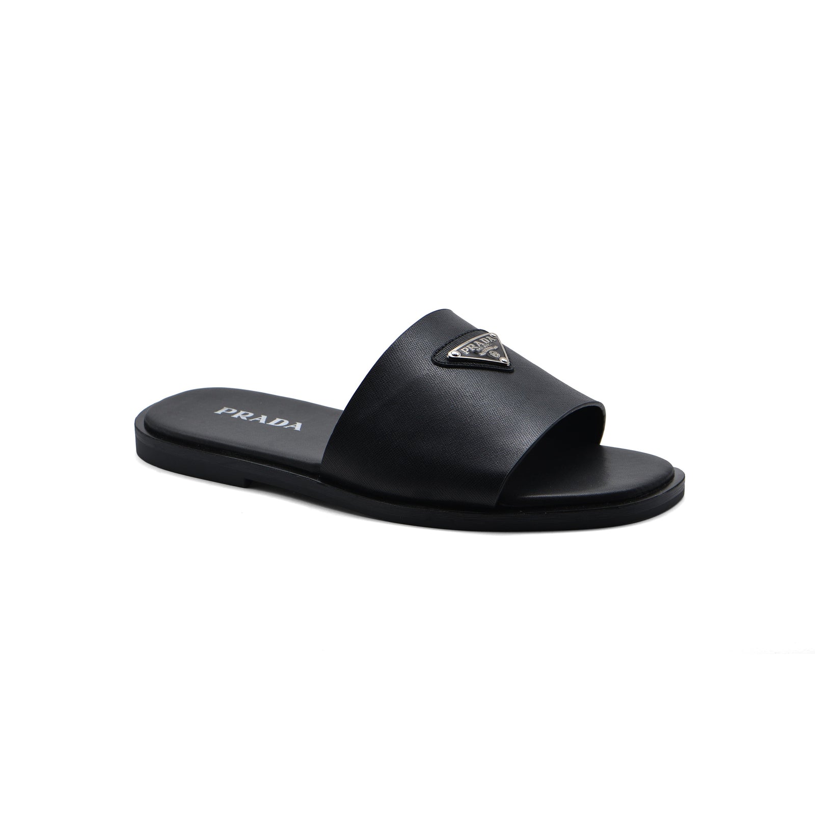 Prada Triangle-Logo Premium Quality Leather Slipper Man 41141 Black - 1