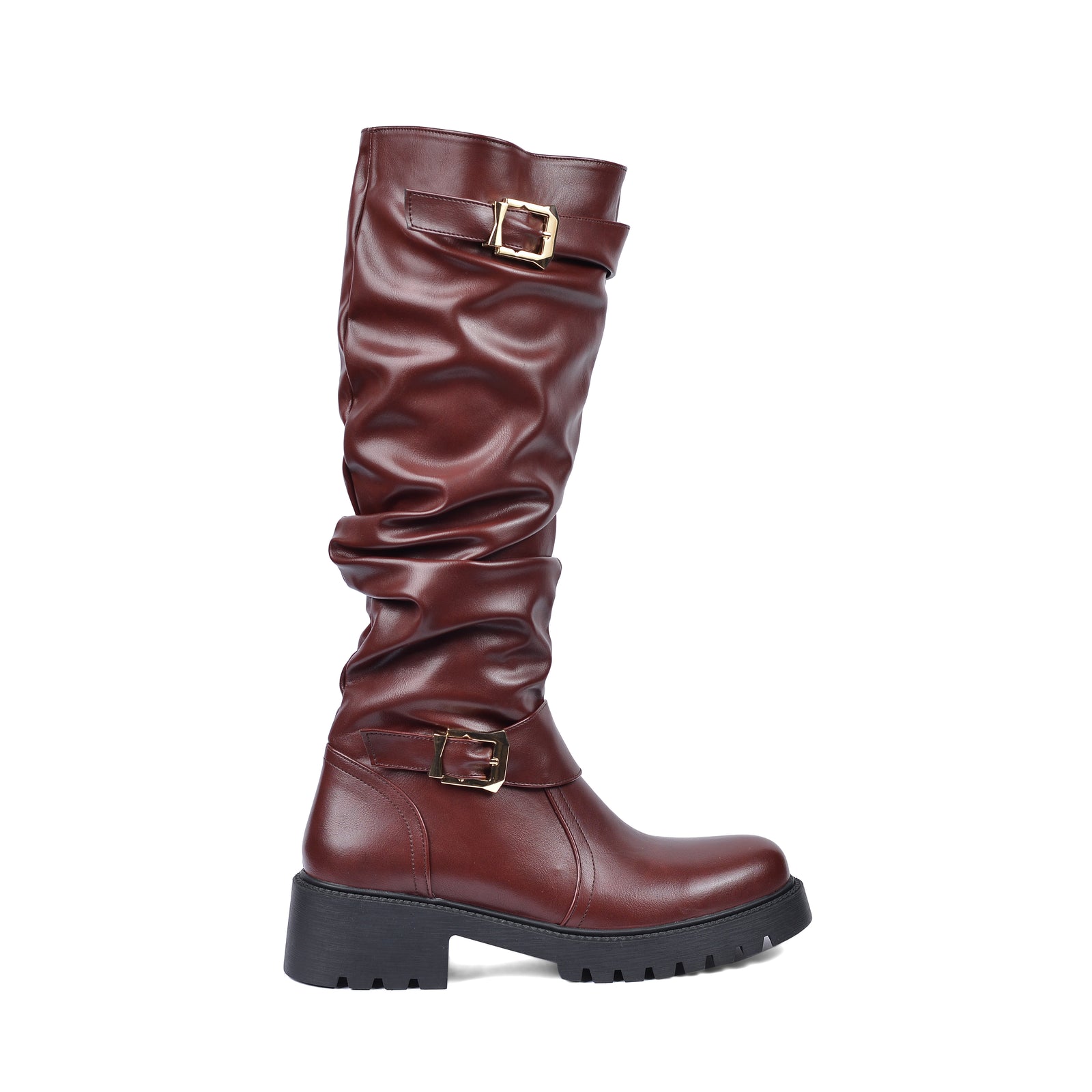 High Quality Design Tan Classic Boots with Buckle Detail 101261509 Burgundy - 1
