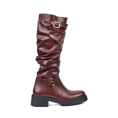 High Quality Design Tan Classic Boots with Buckle Detail 101261506 Burgundy