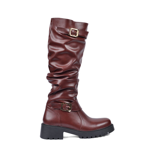 High Quality Design Tan Classic Boots with Buckle Detail 101261506 Burgundy
