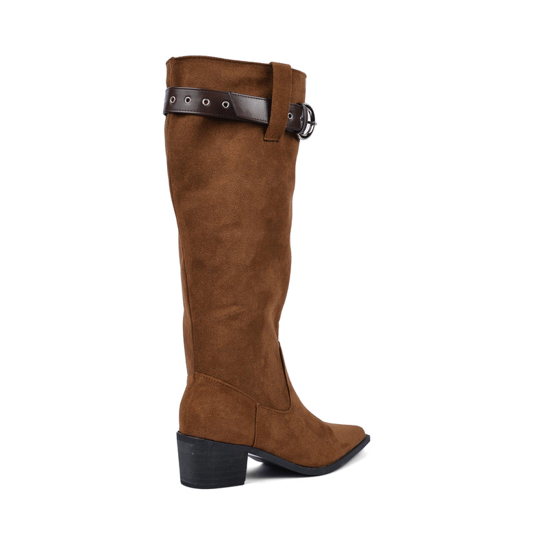 High Quality knee high boots made of suede with a low heel easy to wear equipped with a buckle DA09 Havan - 2