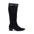 High Quality knee high boots made of suede with a low heel easy to wear equipped with a buckle DA09 Black - 1