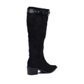 High Quality knee high boots made of suede with a low heel easy to wear equipped with a buckle DA09 Black - 2