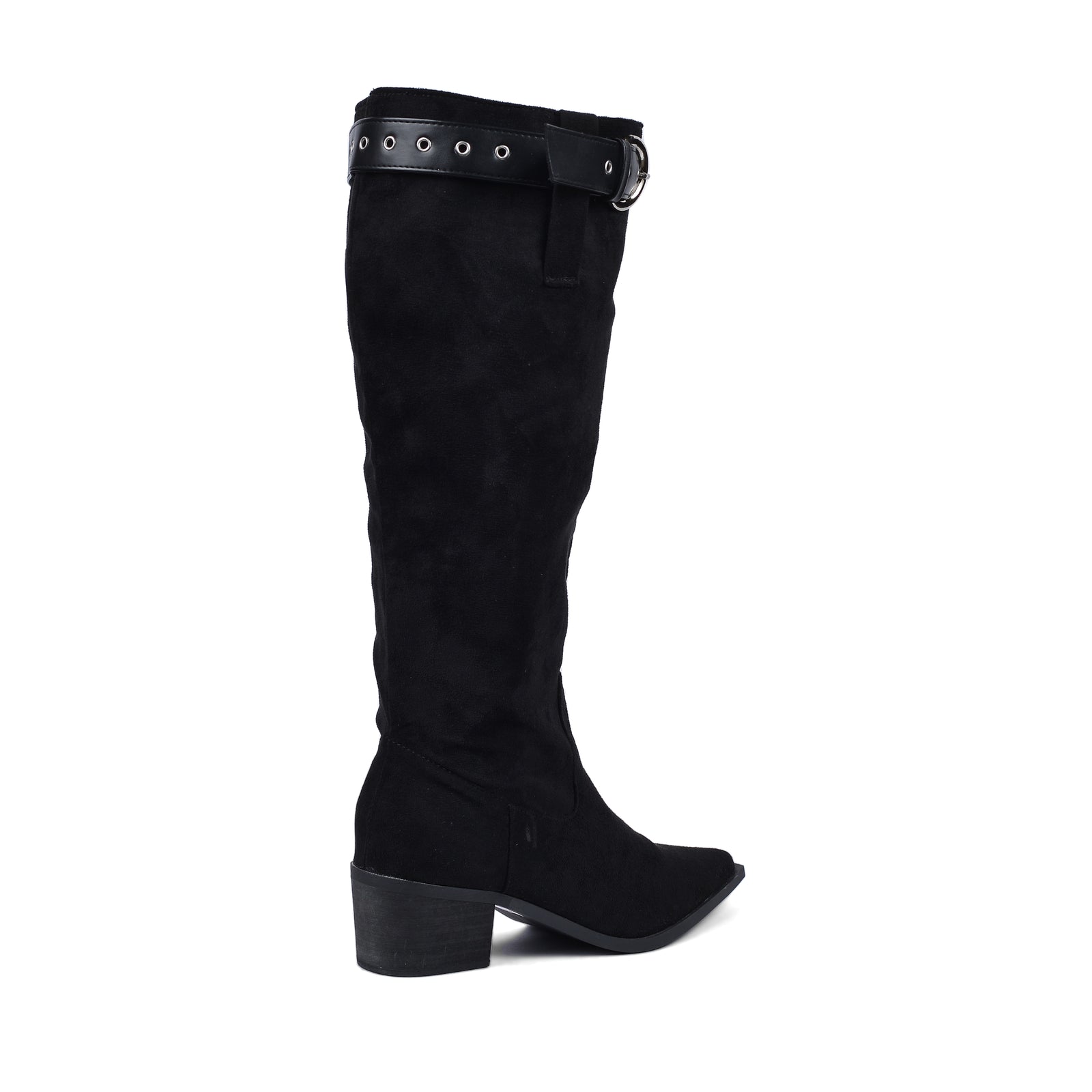 High Quality knee high boots made of suede with a low heel easy to wear equipped with a buckle DA09 Black - 2