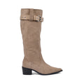 High Quality knee high boots made of suede with a low heel easy to wear equipped with a buckle DA09 Beige - 1