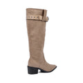 High Quality knee high boots made of suede with a low heel easy to wear equipped with a buckle DA09 Beige - 2