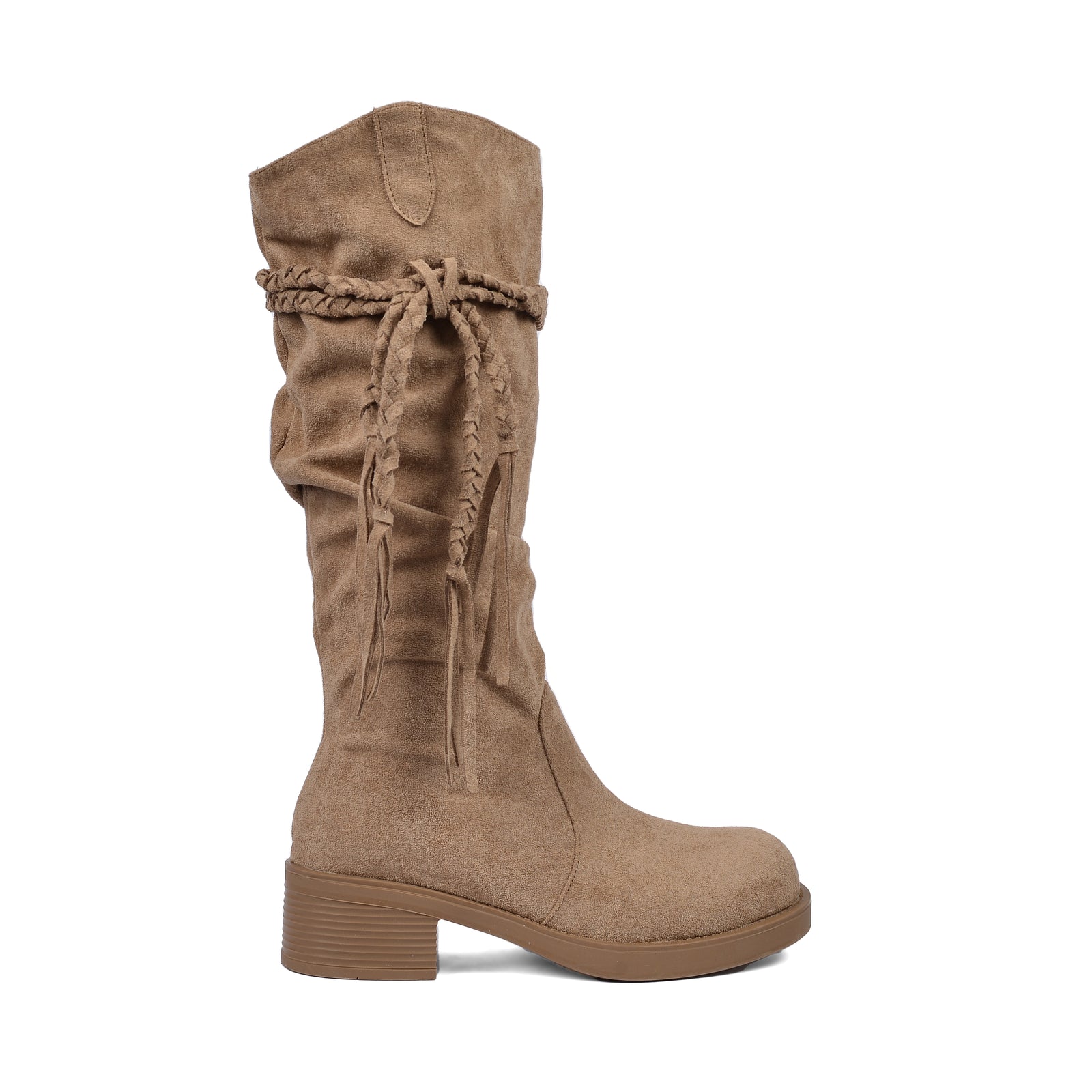High Quality knee high boots made of suede with a low heel easy to wear equipped A818-2 Beige - 1