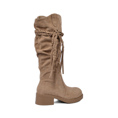 High Quality knee high boots made of suede with a low heel easy to wear equipped A818-2 Beige