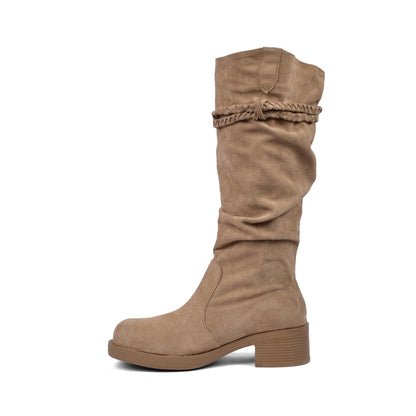 High Quality knee high boots made of suede with a low heel easy to wear equipped A818-2 Beige
