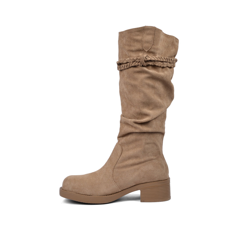 High Quality knee high boots made of suede with a low heel easy to wear equipped A818-2 Beige - 3