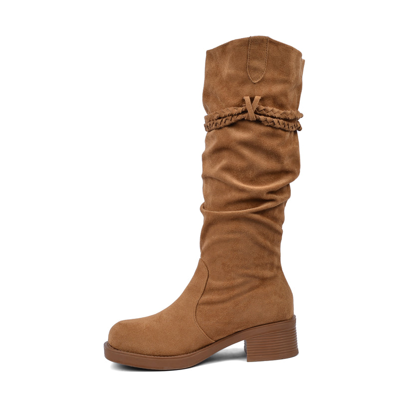 High Quality knee high boots made of suede with a low heel easy to wear equipped A818-2 Havan - 3