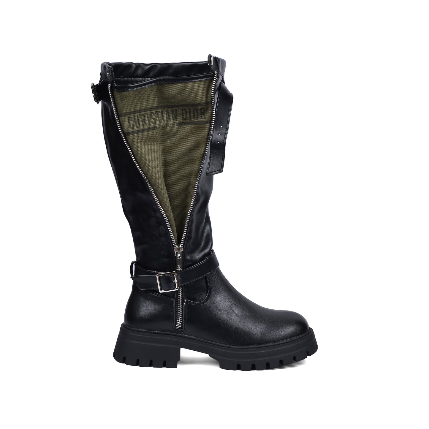 CHRISTIAN DIOR High Quality Design Tan Classic Boots with Detail TN-173 Black&Olive