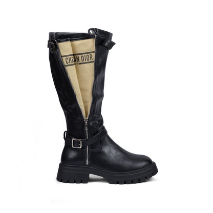 CHRISTIAN DIOR High Quality Design Tan Classic Boots with Detail TN-173 Black&Beige