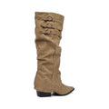 High Quality knee high boots made of suede with a low heel easy to wear equipped with a buckle D2988 Khaki - 3
