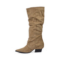 High Quality knee high boots made of suede with a low heel easy to wear equipped with a buckle D2988 Khaki - 4
