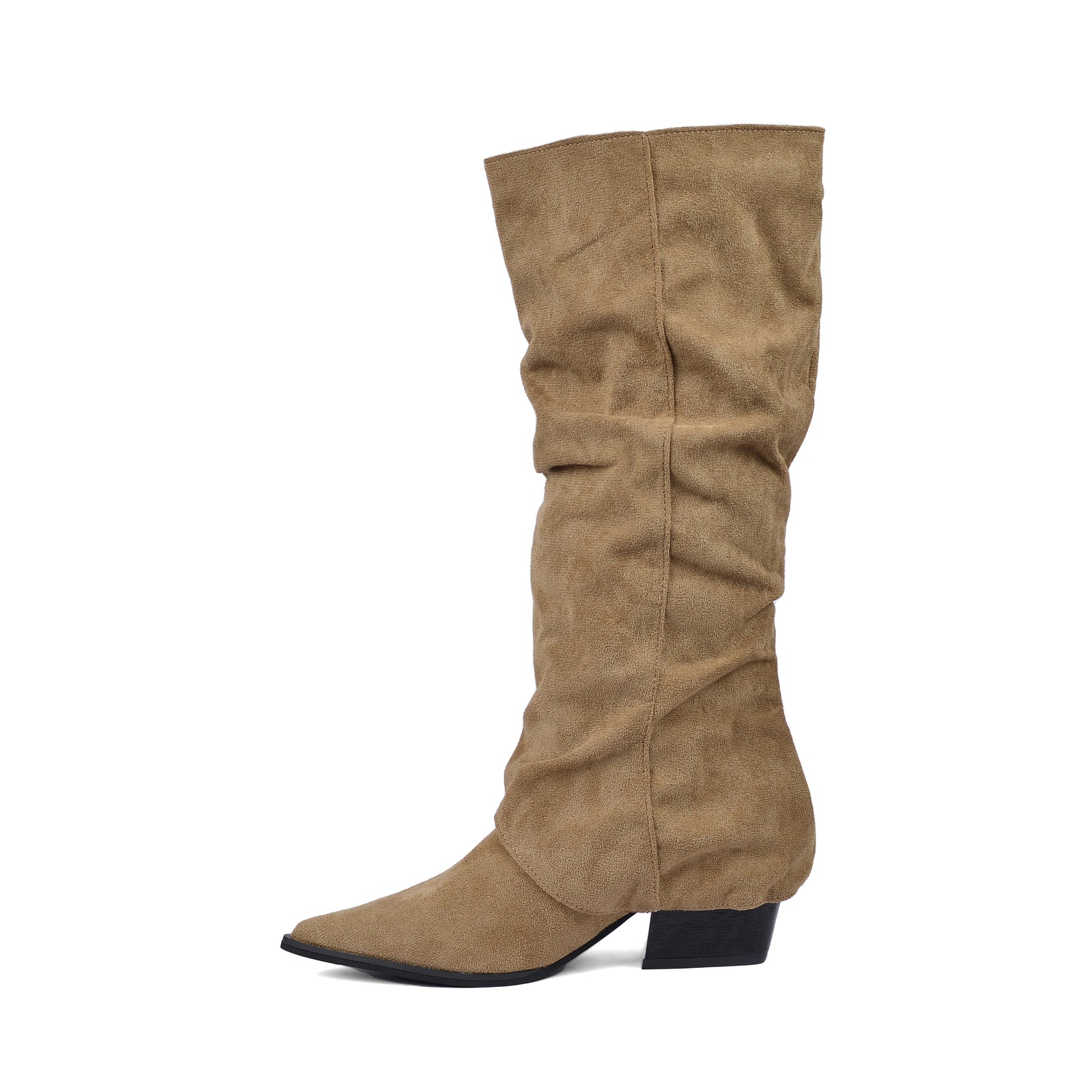 High Quality knee high boots made of suede with a low heel easy to wear equipped with a buckle D2988 Khaki - 4