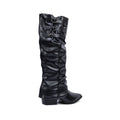 High Quality knee high boots made of suede with a low heel easy to wear equipped with a buckle D2988 Black - 3