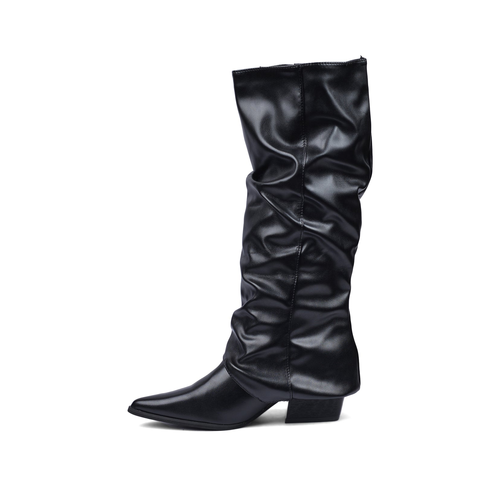 High Quality knee high boots made of suede with a low heel easy to wear equipped with a buckle D2988 Black - 4