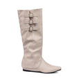 High Quality knee high boots made of suede with a low heel easy to wear equipped with a buckle QQ1 Beige - 1