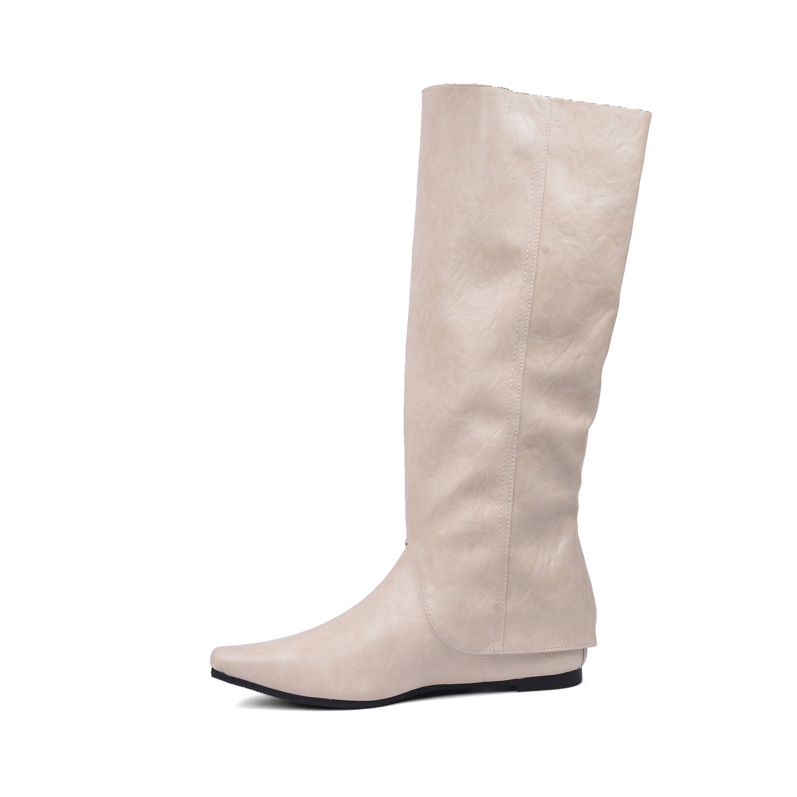 High Quality knee high boots made of suede with a low heel easy to wear equipped with a buckle QQ1 Beige - 4
