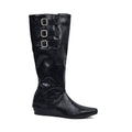 High Quality knee high boots made of suede with a low heel easy to wear equipped with a buckle QQ1 Black - 1