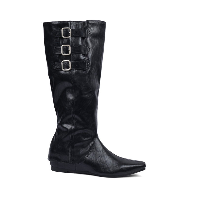 High Quality knee high boots made of suede with a low heel easy to wear equipped with a buckle QQ1 Black - 1