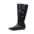 High Quality knee high boots made of suede with a low heel easy to wear equipped with a buckle QQ1 Black - 4