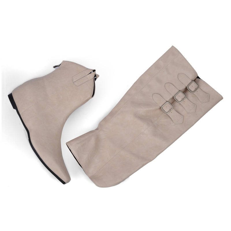 High Quality knee high boots made of suede with a low heel easy to wear equipped with a buckle QQ1 Beige - 2