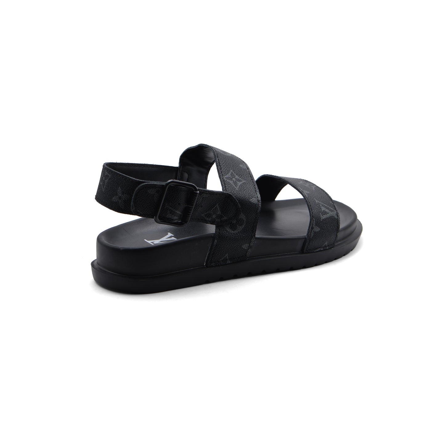 Louis Vuitton Slippers Man Monogram Leather Back Stra LV526 Black