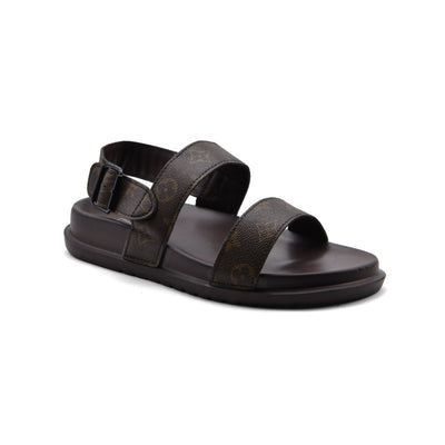 Louis Vuitton Slippers Man Monogram Leather Back Stra LV526 Brown