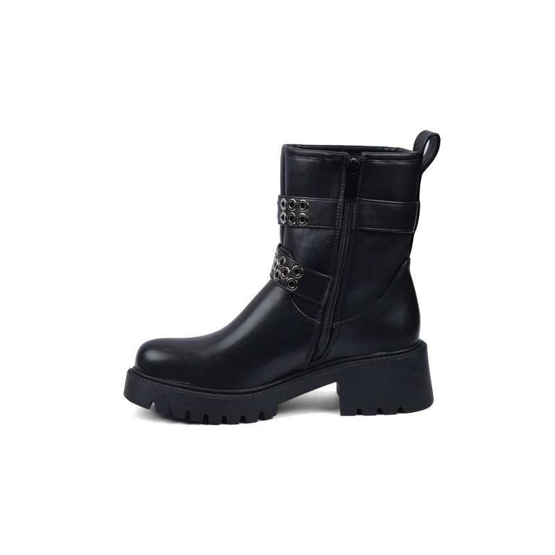 Orion Ringed Heeled Half Boots High Quality with Buckle Detail Woman 125000H01 Black - 3