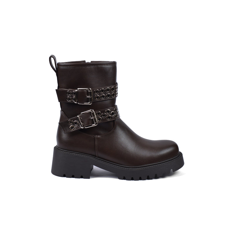 Orion Ringed Heeled Half Boots High Quality with Buckle Detail Woman 125000H01 Brown - 1