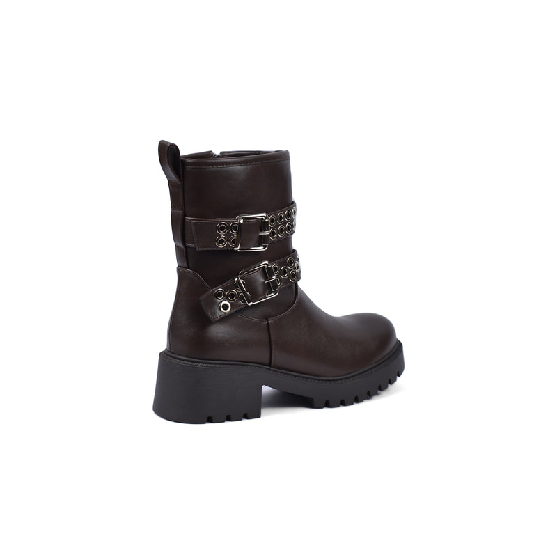 Orion Ringed Heeled Half Boots High Quality with Buckle Detail Woman 125000H01 Brown - 2