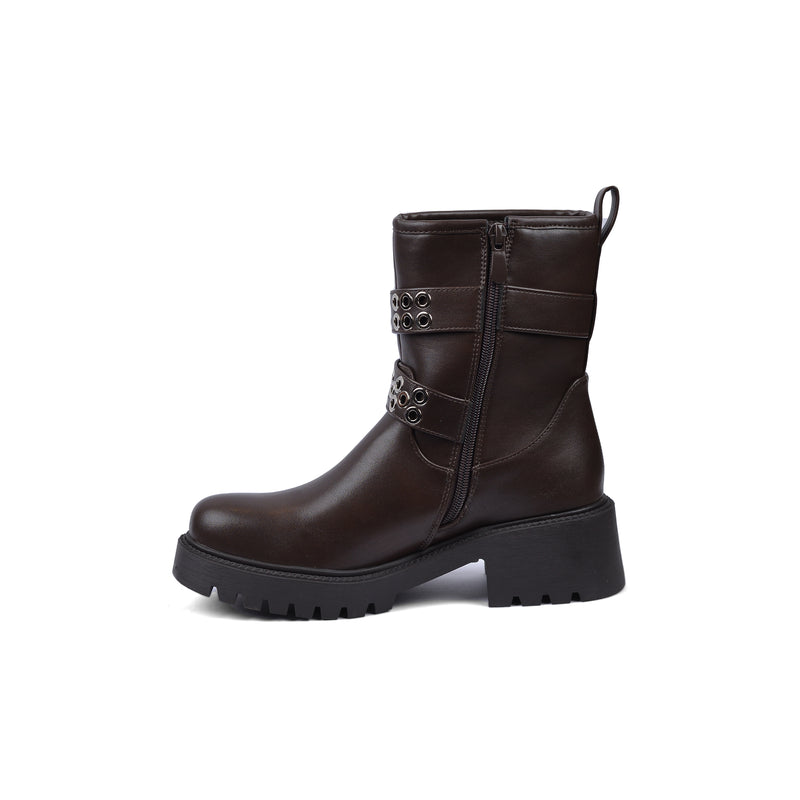 Orion Ringed Heeled Half Boots High Quality with Buckle Detail Woman 125000H01 Brown - 3