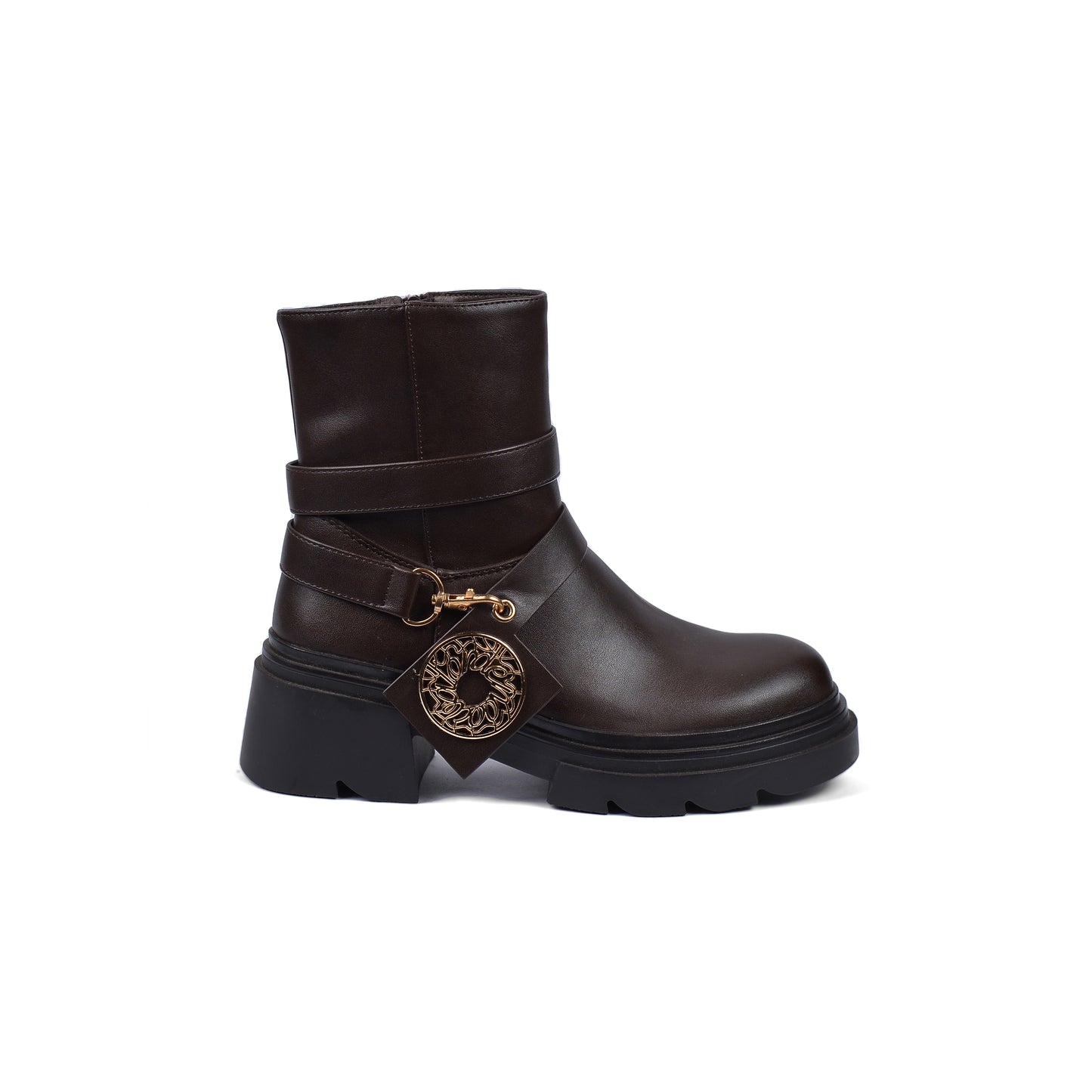 Orion Ringed Heeled Half Boots High Quality with Buckle Detail Woman 17726AH6 Coffee