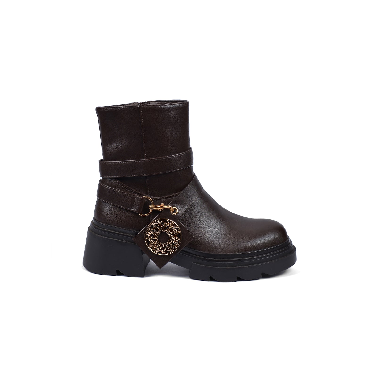 Orion Ringed Heeled Half Boots High Quality with Buckle Detail Woman 17726AH6 Coffee - 1