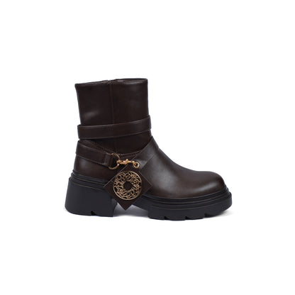 Orion Ringed Heeled Half Boots High Quality with Buckle Detail Woman 17726AH6 Coffee