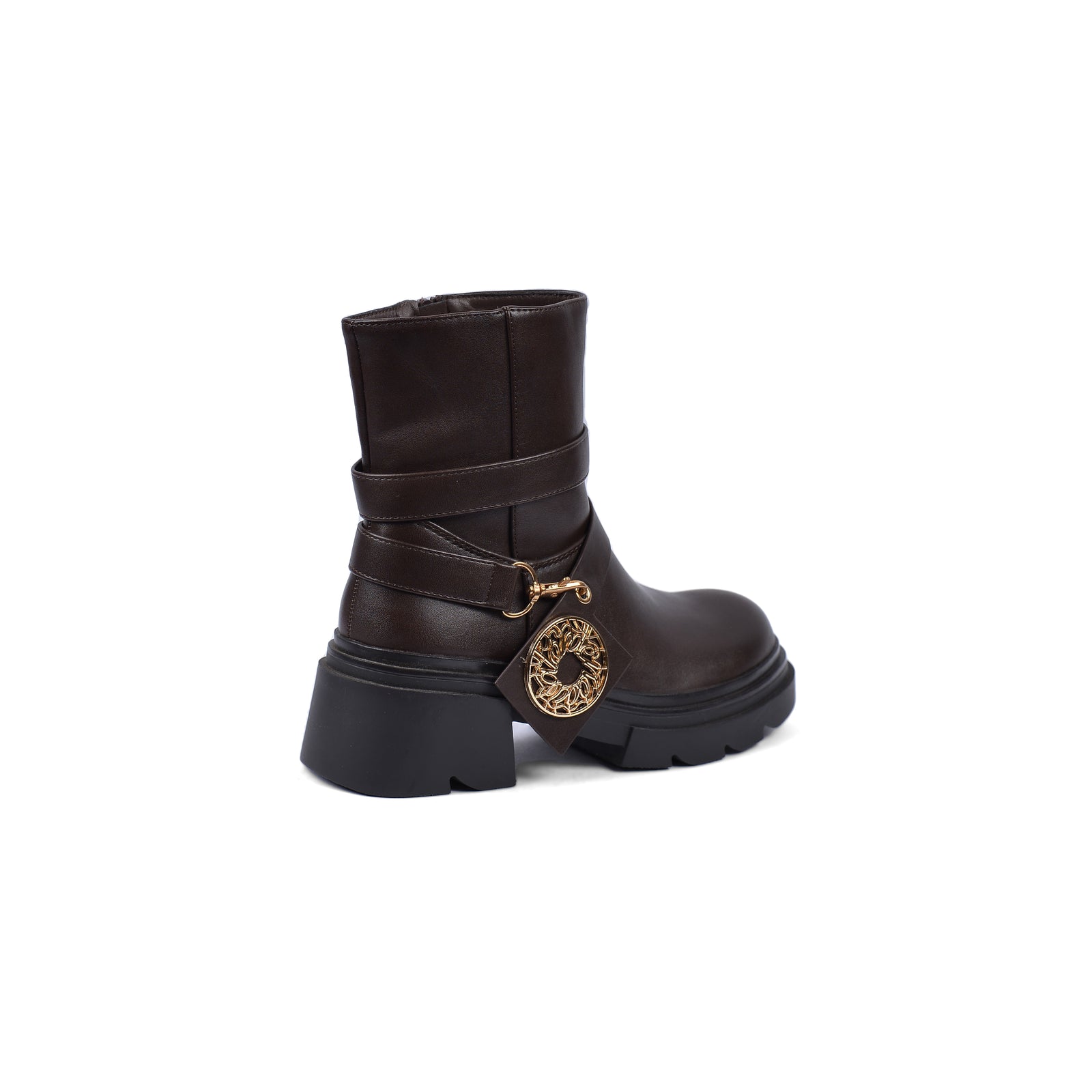 Orion Ringed Heeled Half Boots High Quality with Buckle Detail Woman 17726AH6 Coffee - 2