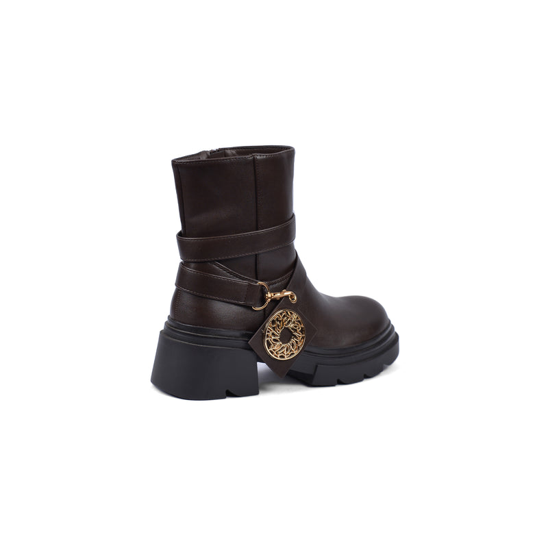 Orion Ringed Heeled Half Boots High Quality with Buckle Detail Woman 17726AH6 Coffee - 2