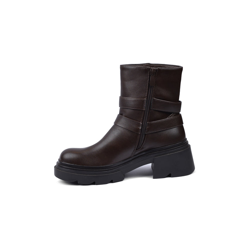 Orion Ringed Heeled Half Boots High Quality with Buckle Detail Woman 17726AH6 Coffee - 3